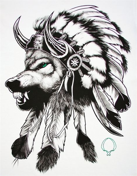 Attractive Black Ink Indian Native Wolf Head Tattoo Design