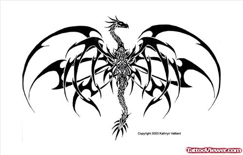 Attractive Black Tribal Gothic Dragon Tattoo Stencil