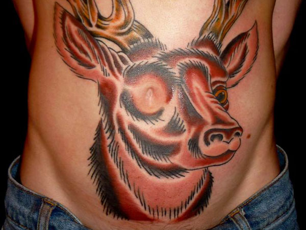 Attractive Deer Head Tattoo On Man Stomach