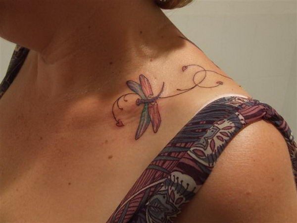 Attractive Dragonfly Tattoo On Collar Bone