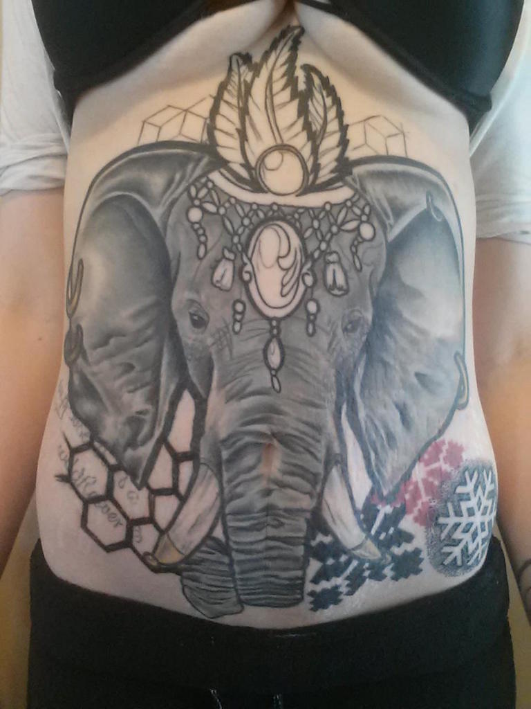 Attractive Elephant Head Tattoo On Girl Stomach