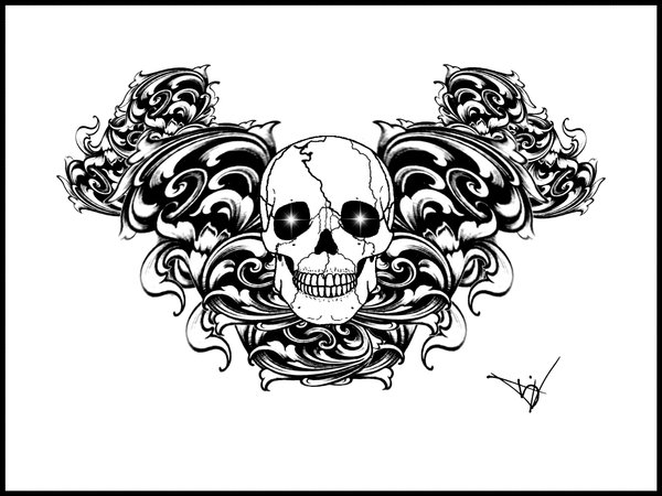 Attractive Gothic Skull Tattoo Design By Quicksilverfury