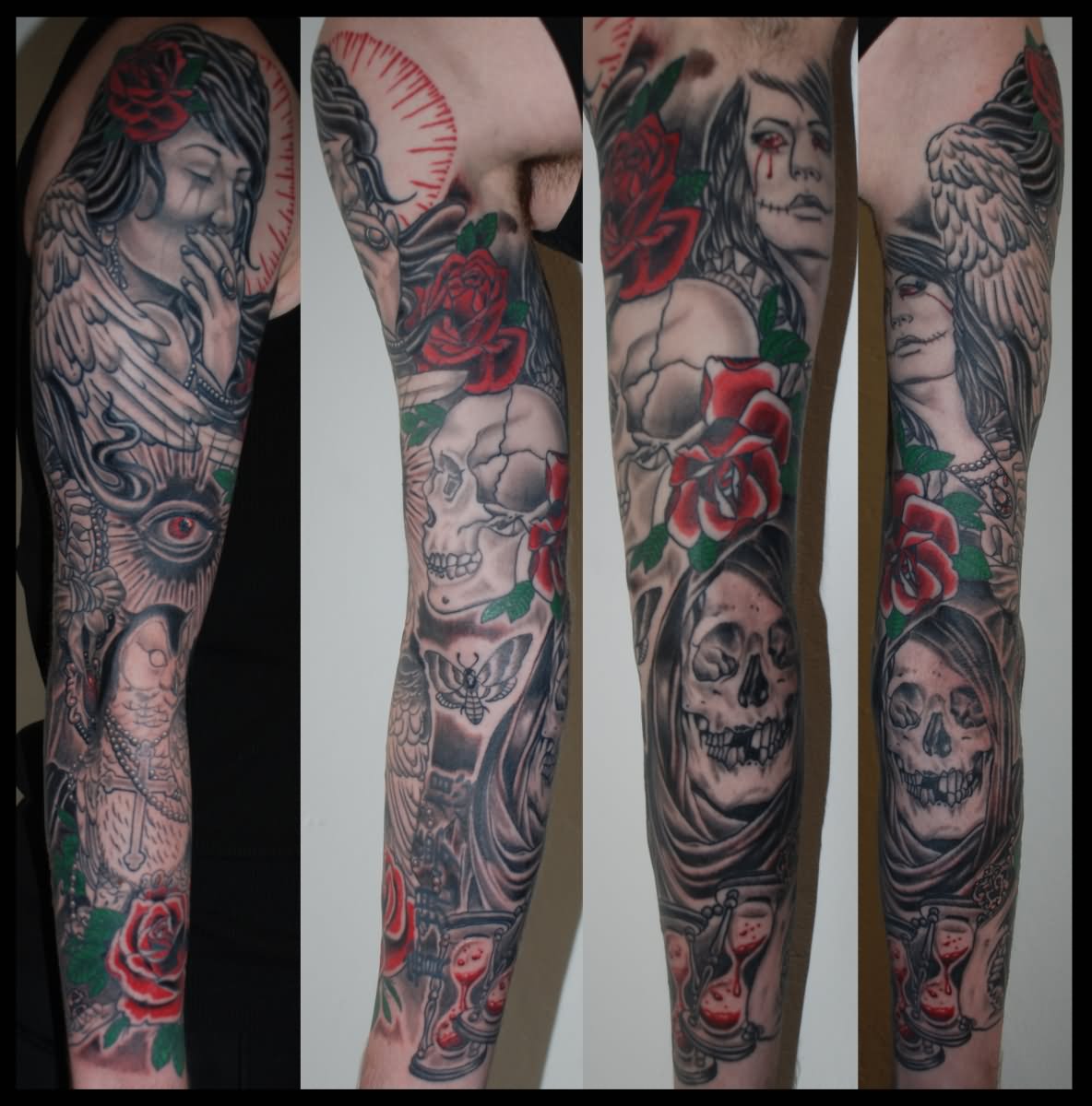 Attractive Gothic Tattoo On Full Sleeve