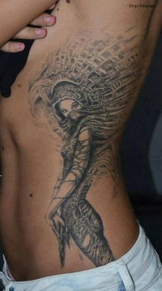 Attractive Grey Ink Indian Chief Female Tattoo On Girl Side Rib