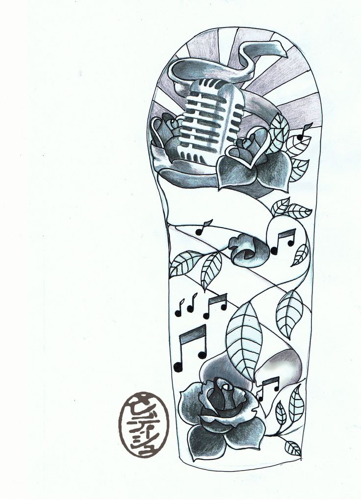 Banner And Microphone Tattoo Design For Sleeve