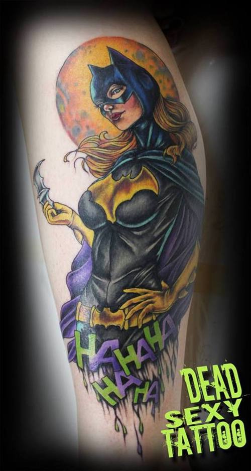 Batgirl Tattoo On Leg Sleeve by Mandy
