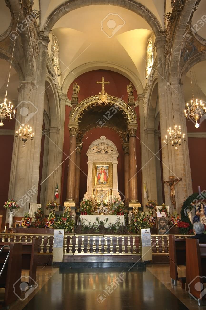 Beautiful Altar Of The Old Basilica of Our Lady of Guadalupe In Mexico City