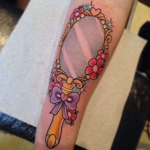Beautiful Girly Mirror Tattoo On Forearm