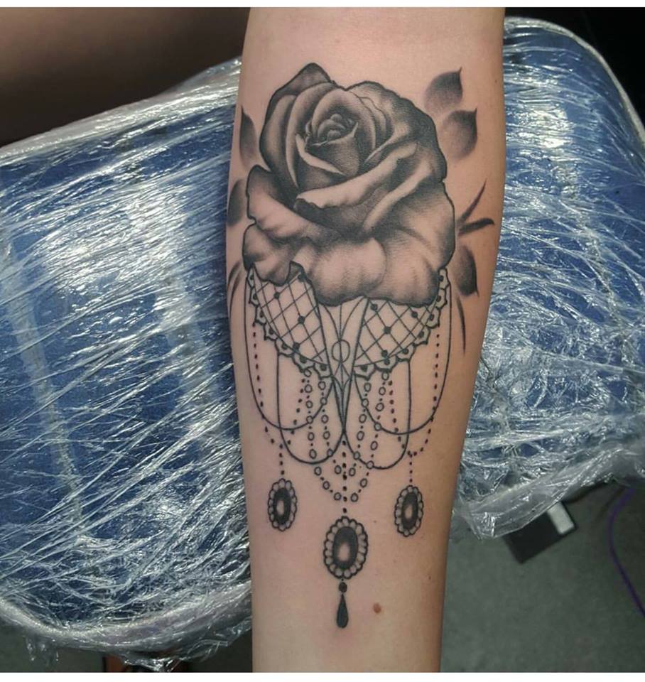 Beautiful Grey Rose Tattoo by Jamie