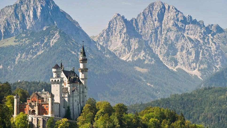 Beautiful Picture Of Neuschwanstein Castle Covered With Mountains