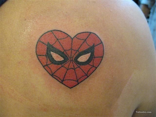 Beautiful Spiderman Heart Shape Logo Tattoo