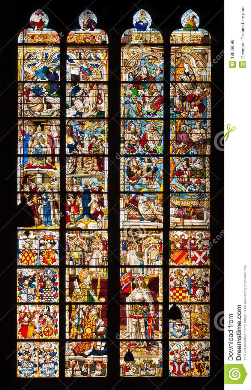 Beautiful Stained Glass Window Inside The Cologne Cathedral In Cologne
