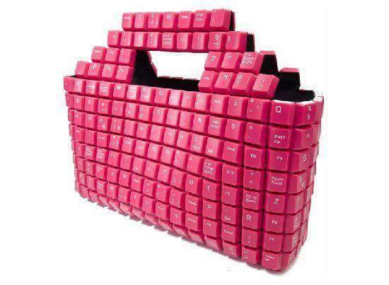 Beautiful handbag from waste keyboard keys