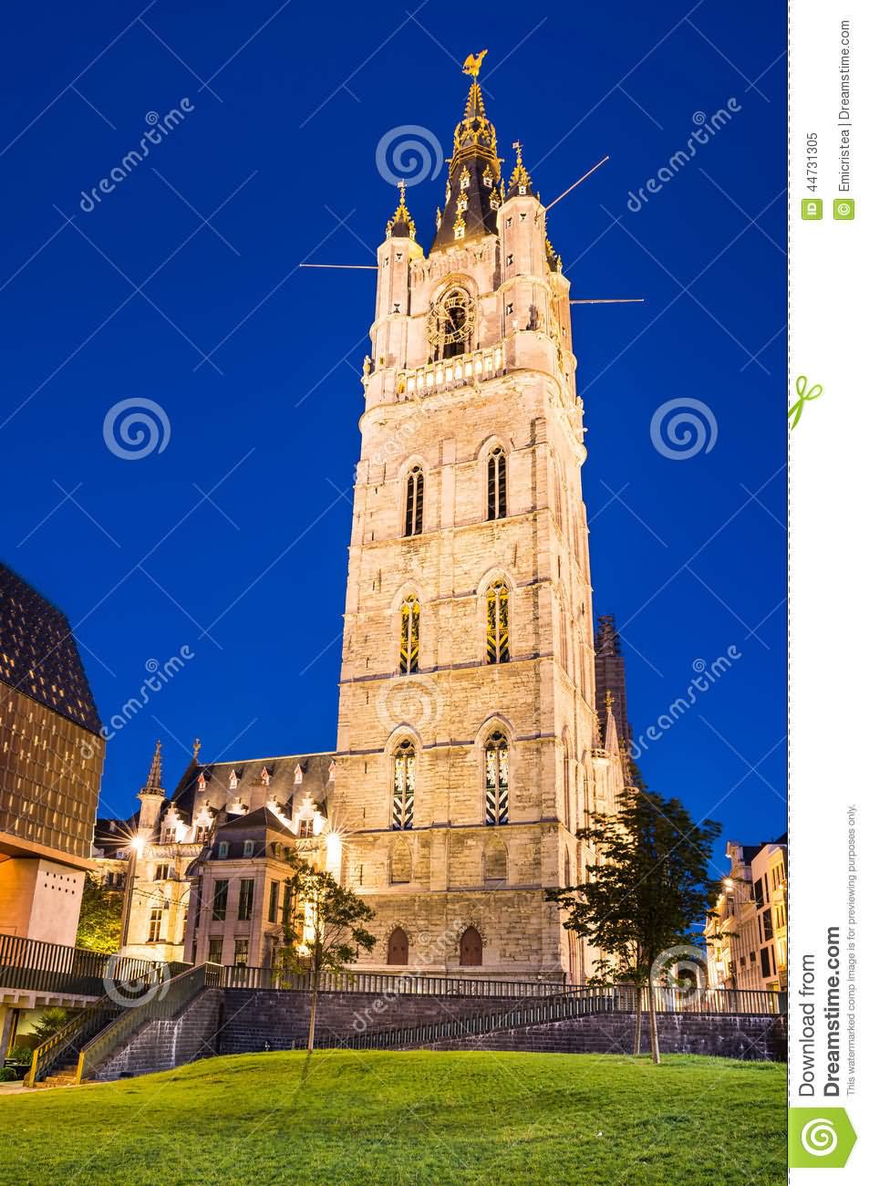 Belfry Of Ghent In Night In Belgium