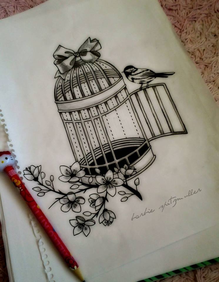 Bird Sit On Cage Tattoo Design