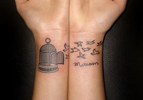 Birds And Cage Tattoo On Wrists