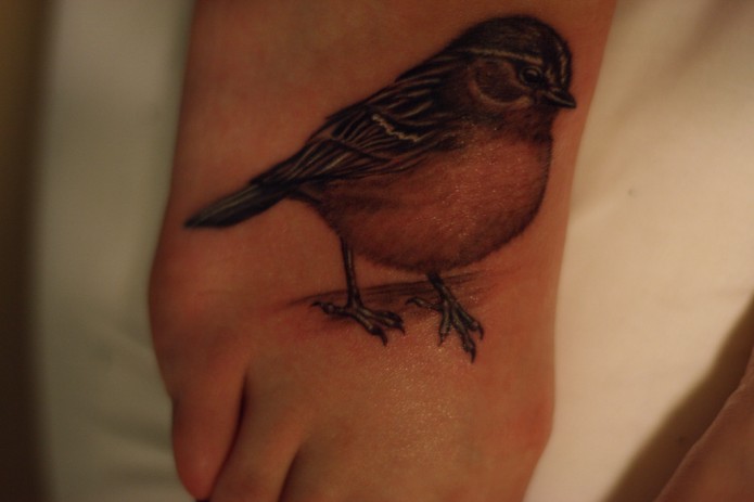 Black And Grey Bird Tattoo Design For Foot
