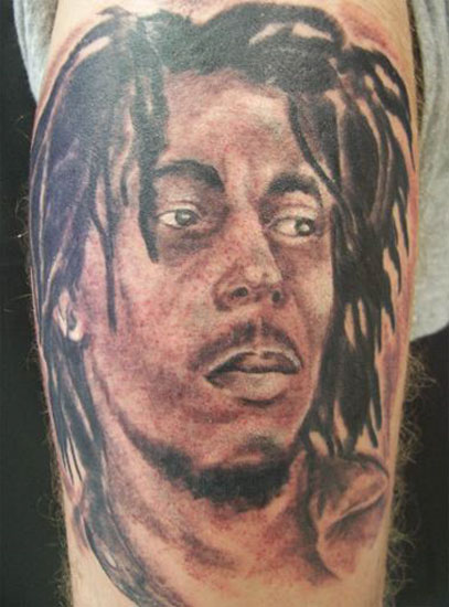 Black And Grey Bob Marley Tattoo For Men