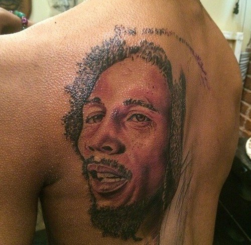 Black And Grey Bob Marley Tattoo Idea