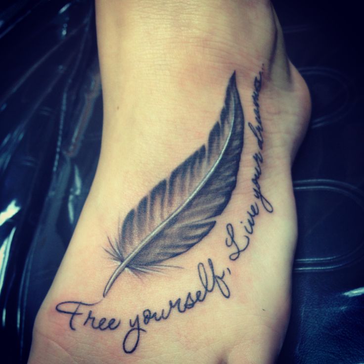 Black And Grey Feather Tattoo Design For Foot