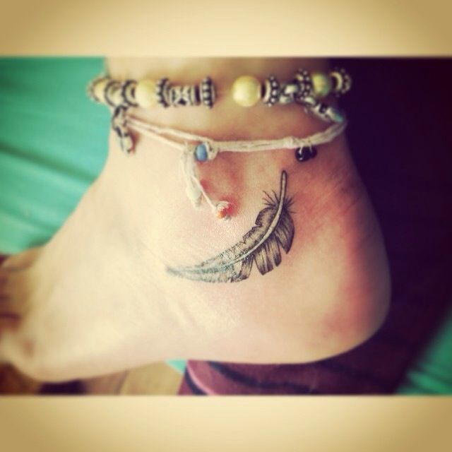 Black And Grey Feather Tattoo On Ankle