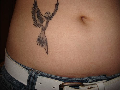 Black And Grey Flying Birds Tattoo Design For Stomach