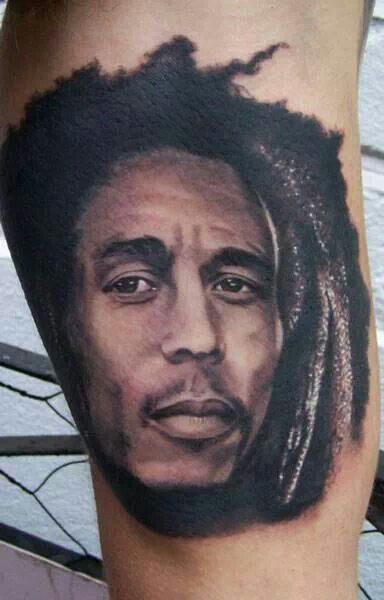Black And Grey Ink Bob Marley Tattoo