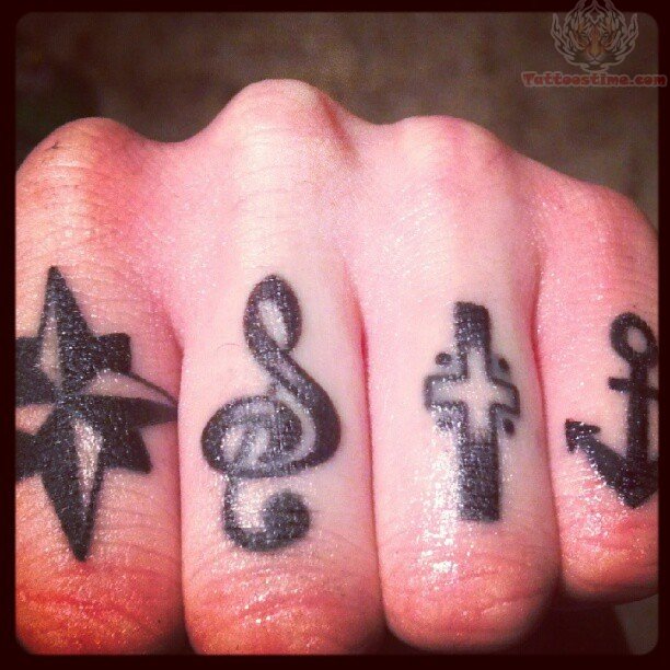 Black And Grey Knuckle Tattoo On Hand