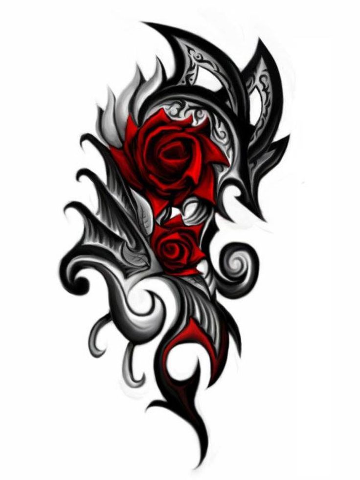 Black And Red 3D Gothic Roses Tattoo Design