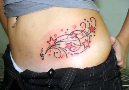Black And Red Stars Tattoo Design For Stomach