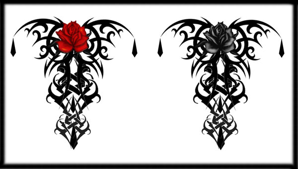 Black And Red Two Gothic Rose Tattoo Design