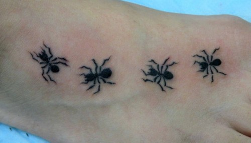 Black Ant Tattoos On Right Foot