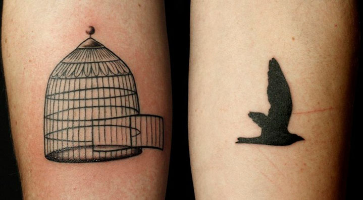 Black Bird Flying From Cage Tattoo
