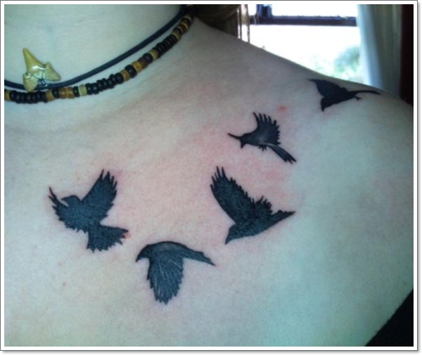 Black Flying Birds Tattoo Design For Collar Bone