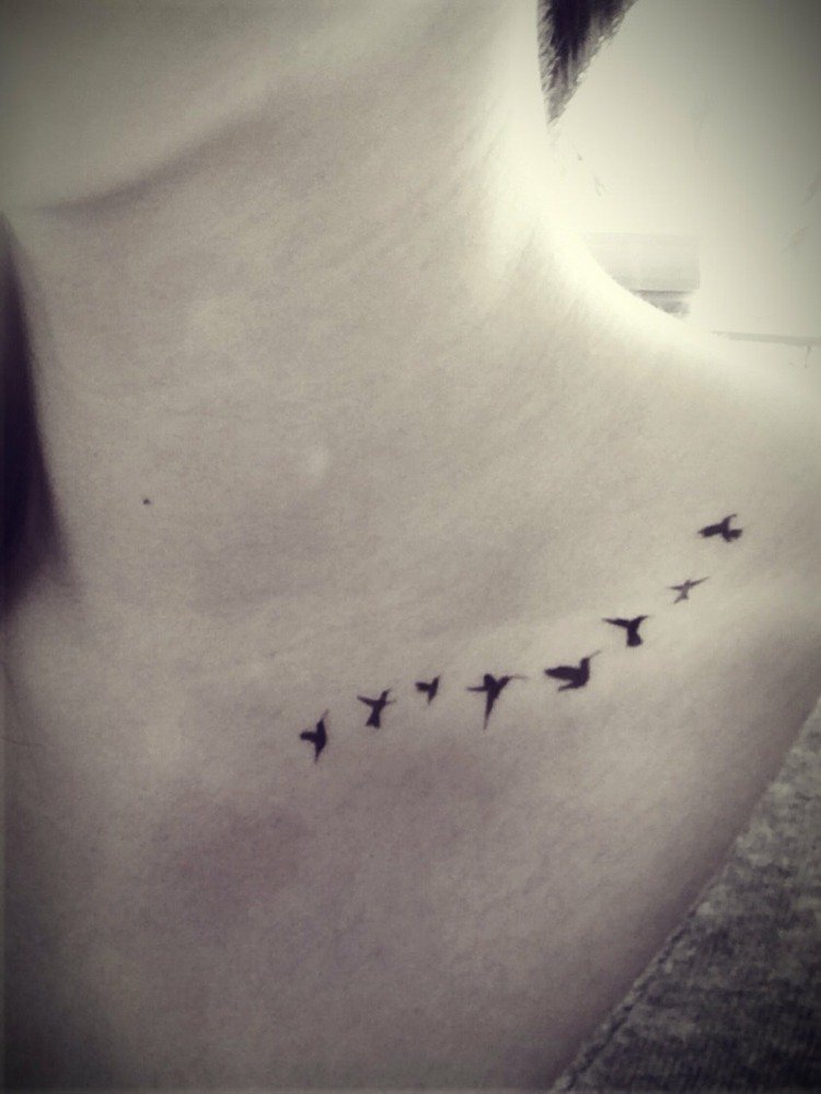 Black Flying Birds Tattoo Design For Girl Collar Bone