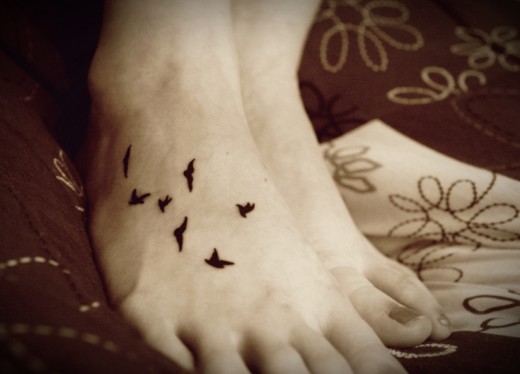 Black Flying Birds Tattoo On Right Foot By Oiseauii