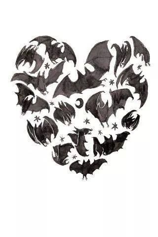 Black Gothic Bats Heart Tattoo Design