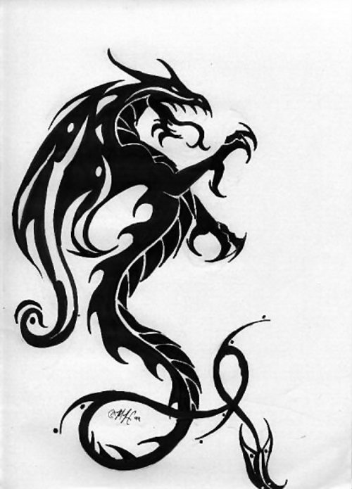 Black Gothic Dragon Tattoo Stencil