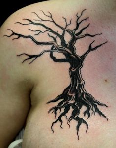 Black Gothic Tree Tattoo On Right Front Shoulder By Tommy Back
