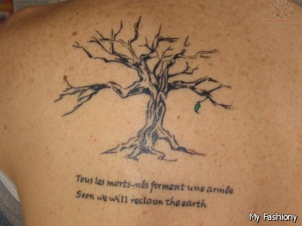 Black Gothic Tree Without Leaves Tattoo On Left Back Shoulder