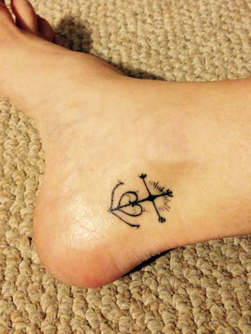 Black Heart Anchor Tattoo On Ankle