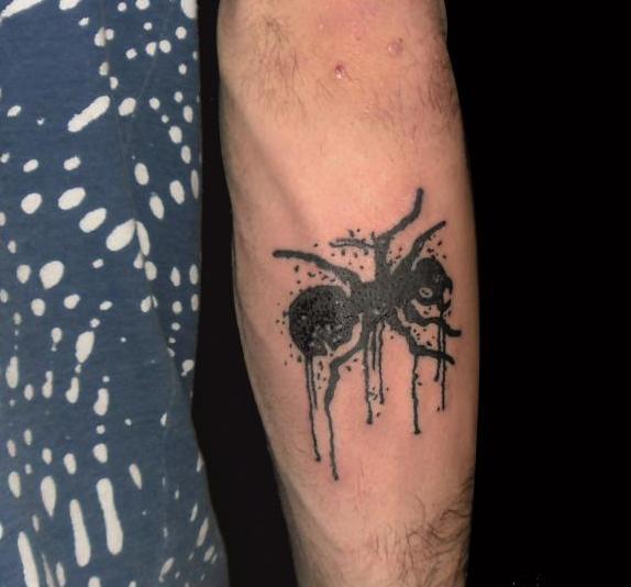 Black Ink Ant Tattoo On Arm