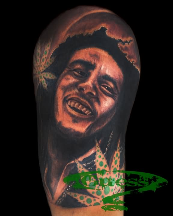 Black Ink Bob Marley Tattoo Design by Jahrepin