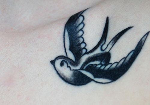 Black Ink Flying Birds Tattoo Design For Collar Bone