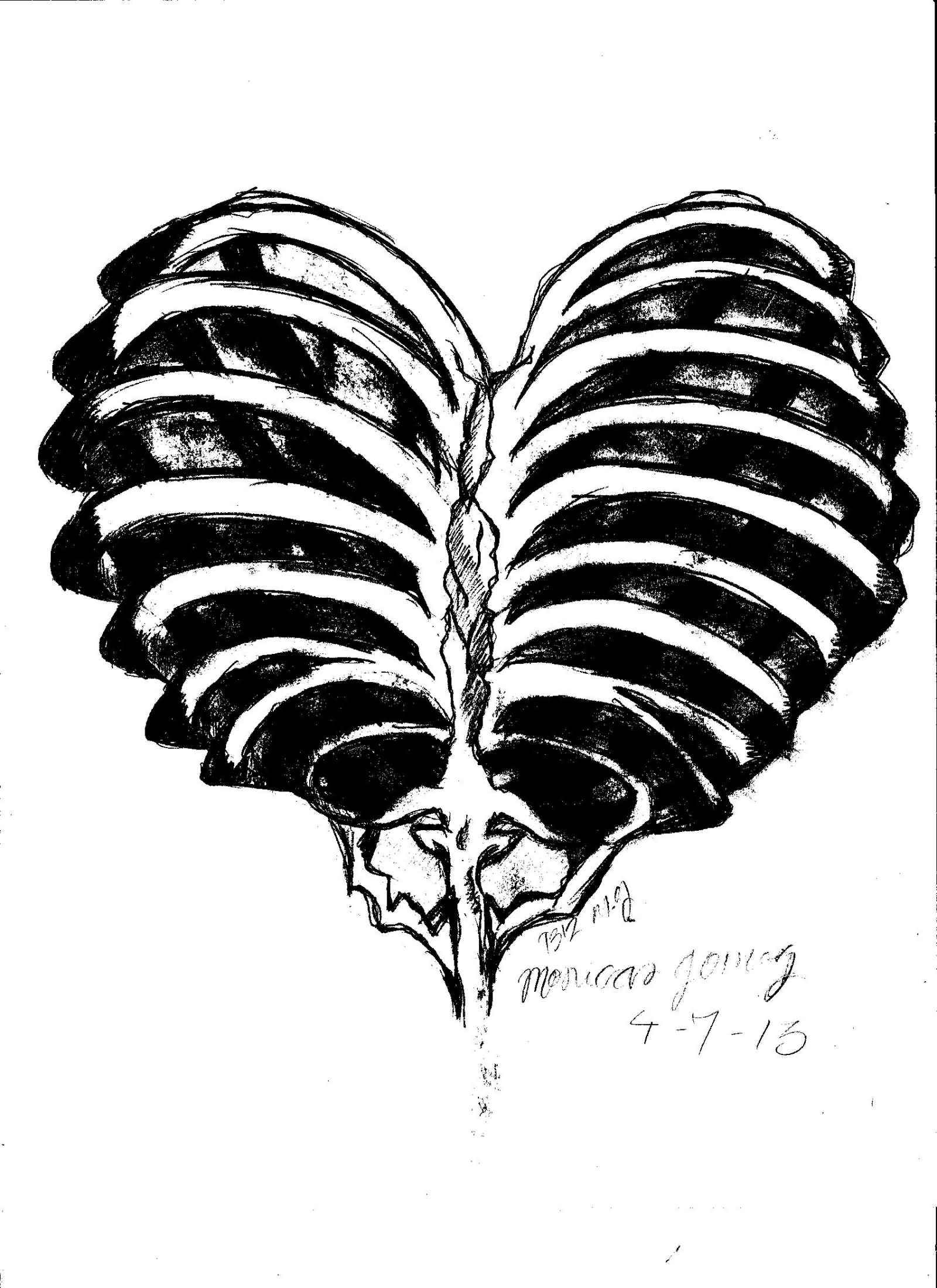 Black Ink Gothic Rib Cage Heart Tattoo Design