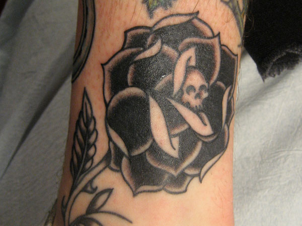 Black Ink Gothic Rose Tattoo Design For Sleeve