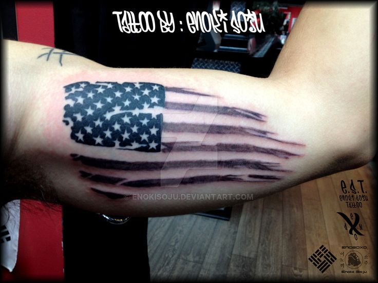 Black Ink USA Flag Tattoo Design For Bicep