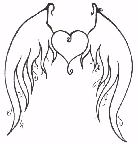 Black Outline Gothic Heart With Wings Tattoo Stencil By