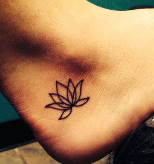 Black Outline Lotus Tattoo On Ankle