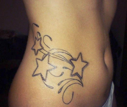 Black Outline Stars Tattoo On Girl Stomach